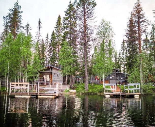 Lakeside saunas in Iisakki Village, summer time in Ruka
